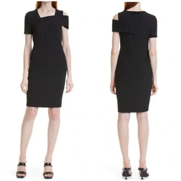 Hugo Boss Eveska Cold Shoulder Sheath Dress black size small - Picture 1 of 13